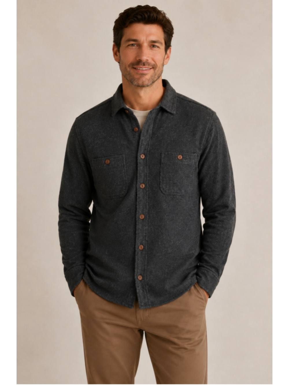Faherty Knit Alpine Shirt Mens Small Charcoal Heather Organic Cotton